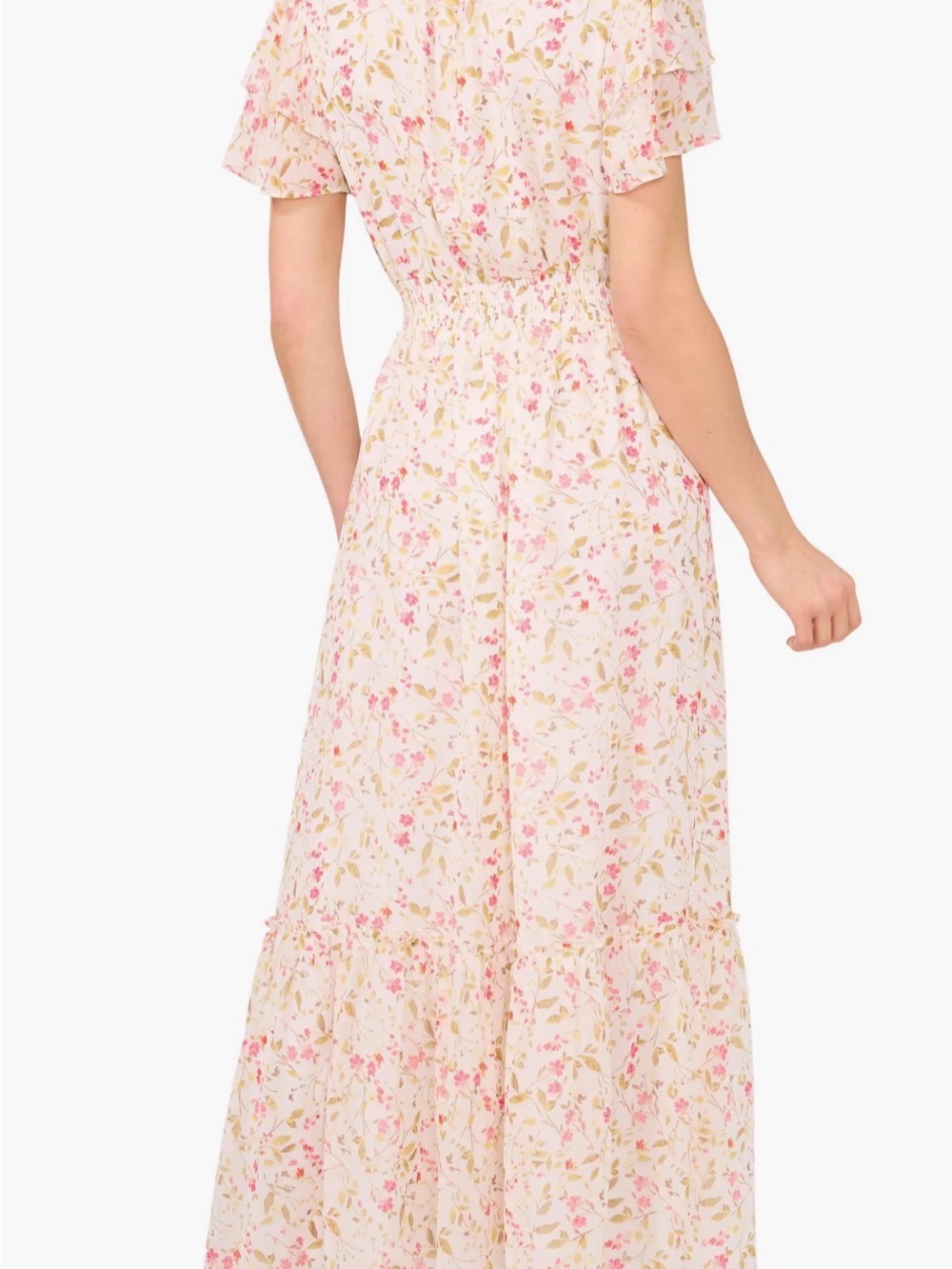 CeCe Smocked Waist Floral Maxi Dress in Pink and Cream - Picture 2 of 5